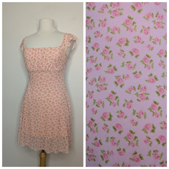 Pink Floral Smocked Mini Dress – Cottagecore Summer Sundress See You Monday - Picture 1 of 3